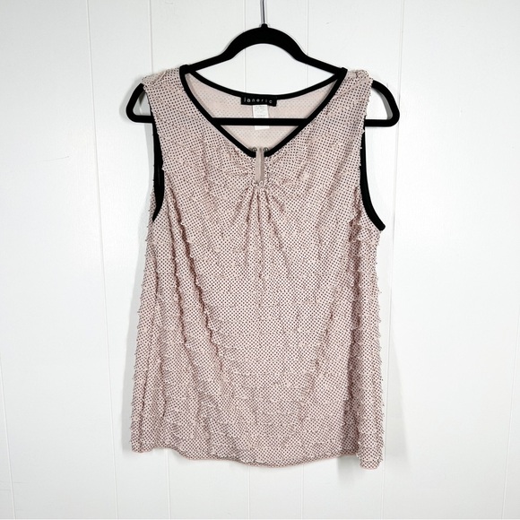 Janeric Pink and Black Polka Dot Ruffle Sleeveless Blouse Extra Large - Picture 1 of 5